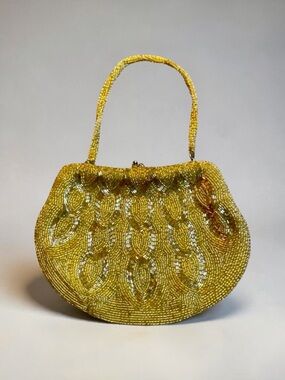 Vintage 1950’s Gold Hand Beaded Sequin Evening Bag Handbag Clutch